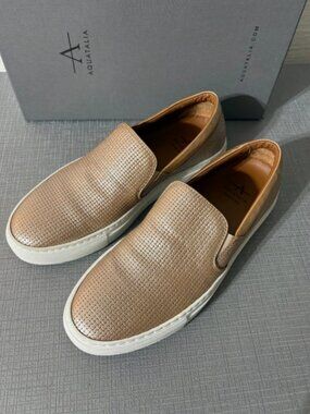 Aquatalia Alisha Basket-weave embossed leather Slip-on Sneaker MSRP$495 ITALY ma